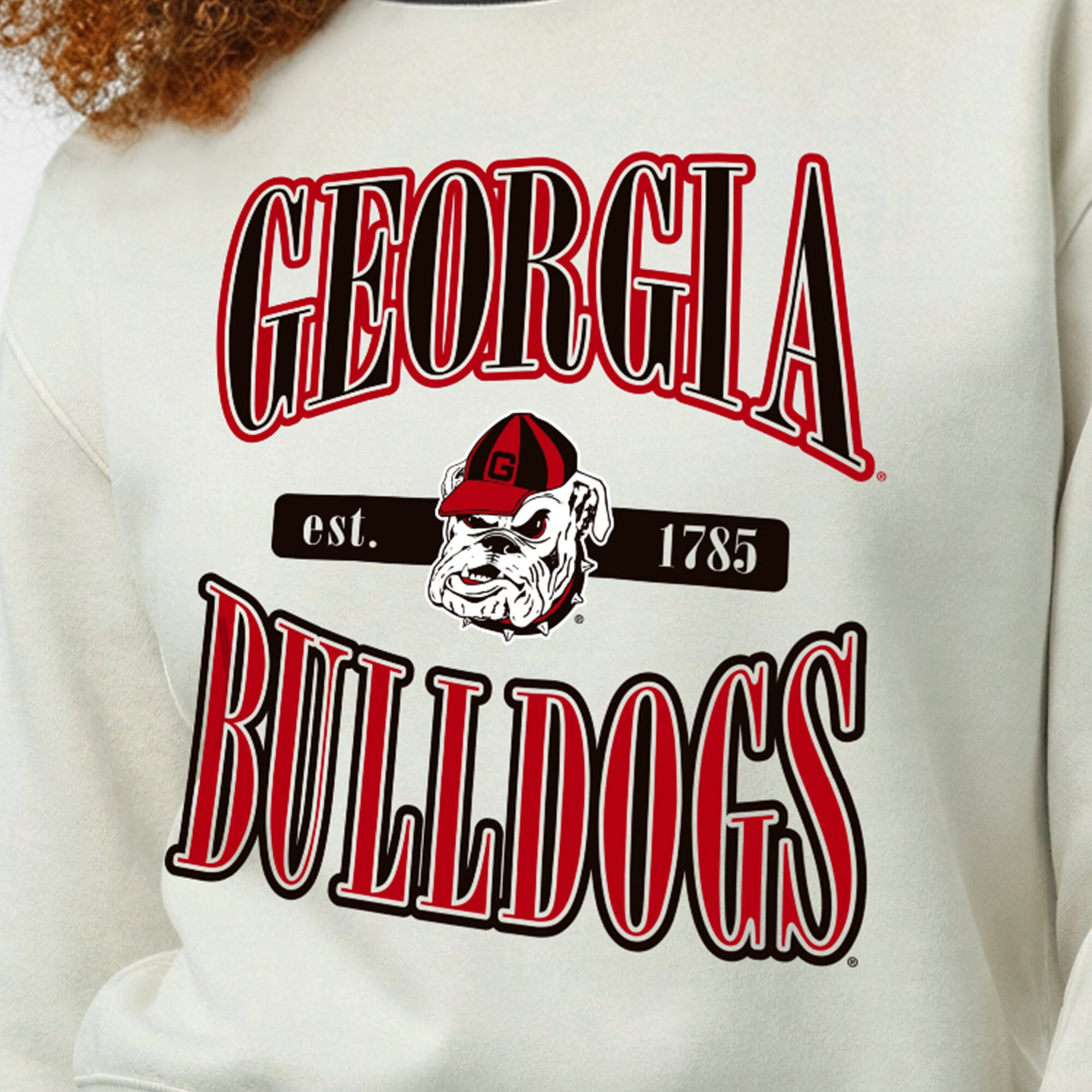 Women's Champion White Georgia Bulldogs Yarn Dye Rib Reverse Weave Crew Sweatshirt